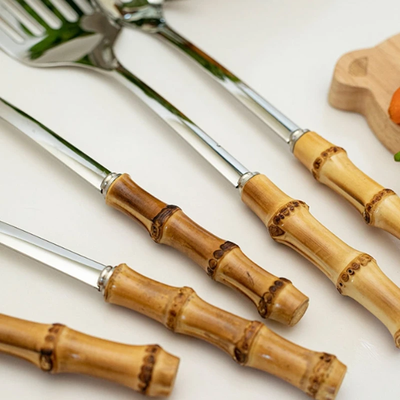 Color: MULTI - Natural bamboo handle stainless steel frying shovel Japanese-style soup spoon Creative new colander shovel kitchen utensils set