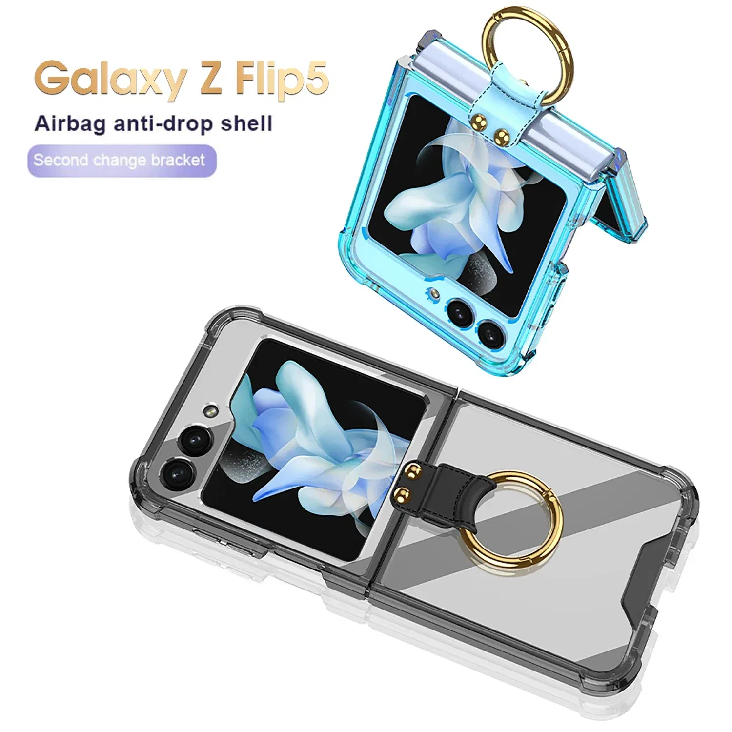 Material: Canvas, Color: Beige - Transparent Electroplated Airbag Ring Phone Case for Samsung Galaxy Z Flip 5 4 3 5G Flip5 Flip4 Flip3 5G Stand Shockproof Cover
