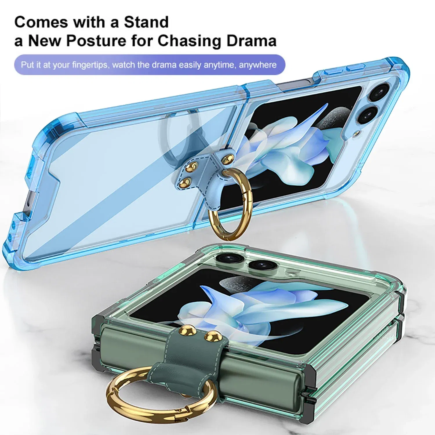 Material: Canvas, Color: Beige - Transparent Electroplated Airbag Ring Phone Case for Samsung Galaxy Z Flip 5 4 3 5G Flip5 Flip4 Flip3 5G Stand Shockproof Cover