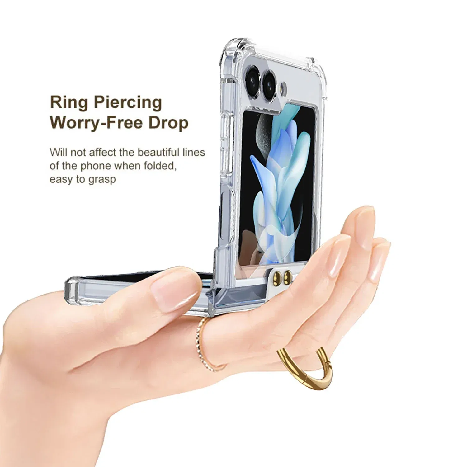 Material: Canvas, Color: Beige - Transparent Electroplated Airbag Ring Phone Case for Samsung Galaxy Z Flip 5 4 3 5G Flip5 Flip4 Flip3 5G Stand Shockproof Cover
