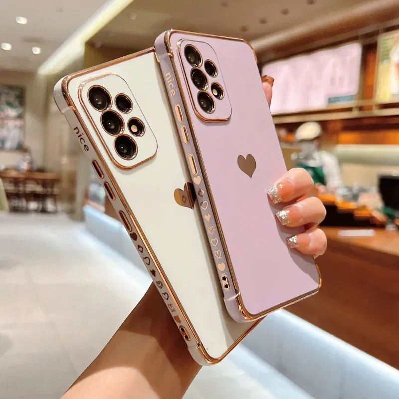 Color: Khaki, Compatible-Phone Models: For iPhone SE (2020), Ships From: CHINA - Electroplating Side Love Heart Phone Case For Samsung Galaxy S25 Ultra S24 S23 S22 A16 A55 Protect Lens Shockproof Back Cover