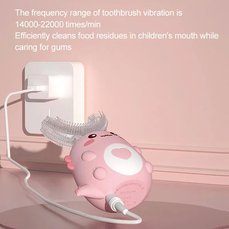 Color: Silver - Kids U-shaped Sonic Electric Toothbrush Children Silicon Toothbrush 360 Degrees Smart Tooth Brush Teeth Whitening for Waterproof