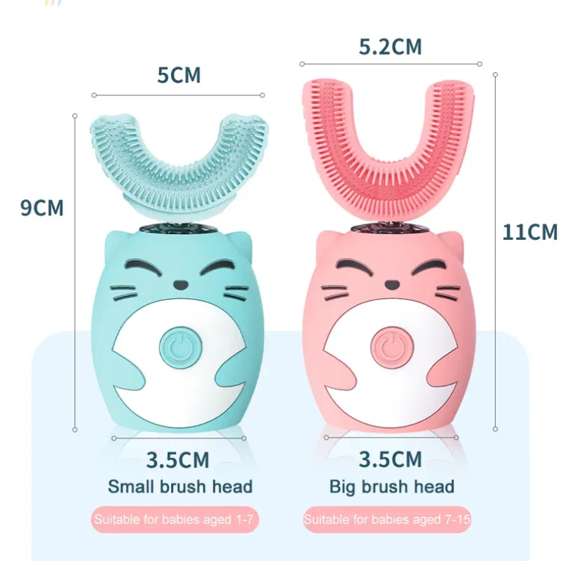 Color: Silver - Kids U-shaped Sonic Electric Toothbrush Children Silicon Toothbrush 360 Degrees Smart Tooth Brush Teeth Whitening for Waterproof