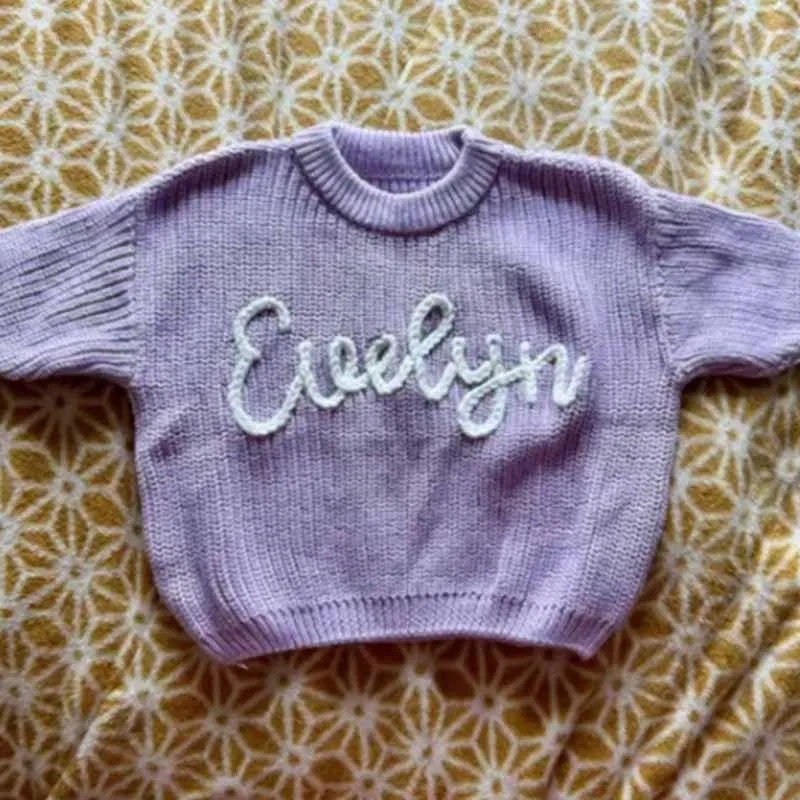 Color: SKY BLUE, Size: L, Age Range: 0-3M - Personalized sweaters for cherished babies.Celebrate your little one's name with unique, custom-made thick knitted sweaters