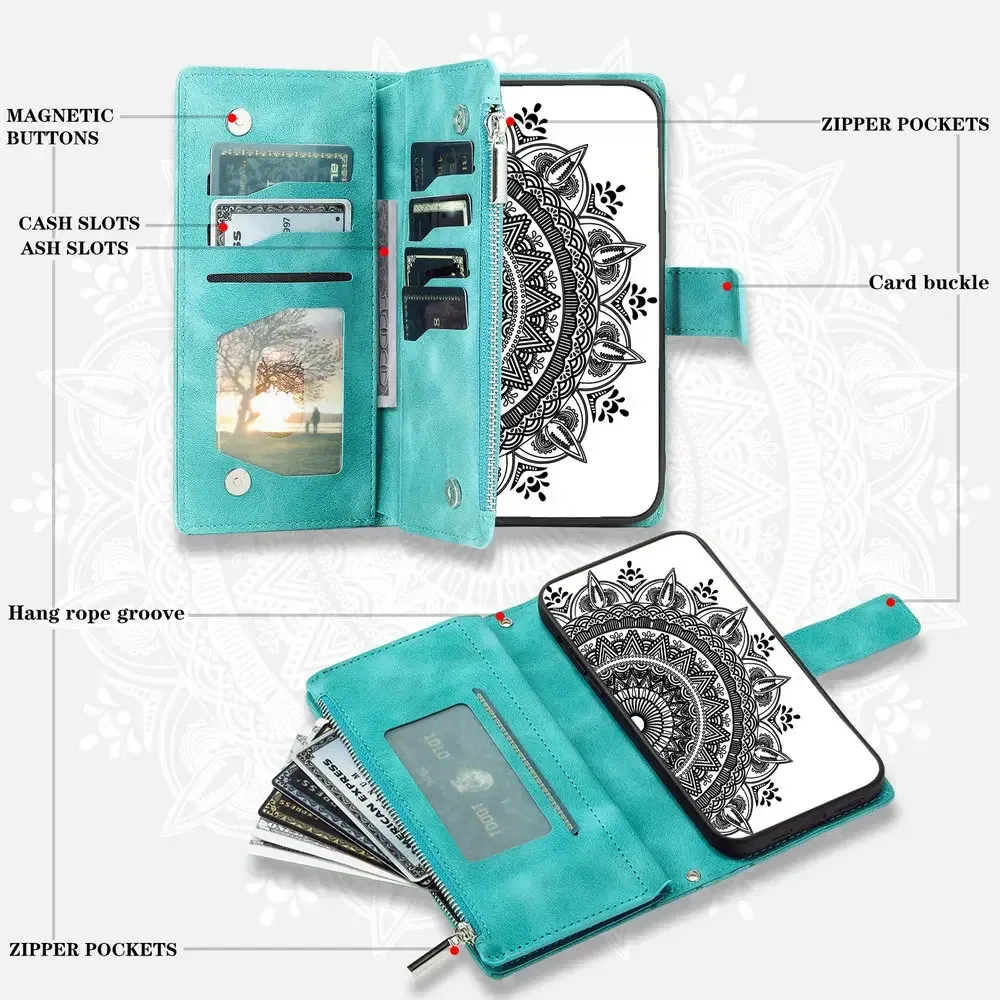 Material: Microfiber, Color: Green - A55 A34 A15 5G Zipper Wallet CrossBody Leather Case for Samsung Galaxy A54 Luxury Cover A55 A35 A14 A05 A04 A05s 35 A 55 54 Etui