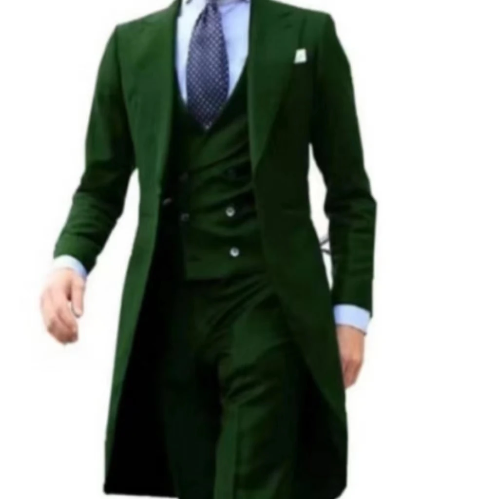 Color: Brown, Size: L - Elegant man suit Slim Fit Suit Luxury Formal Tuxedos Wedding 3 Pieces Blazer Vest Pants Set Long Tail Coat One Button Custom