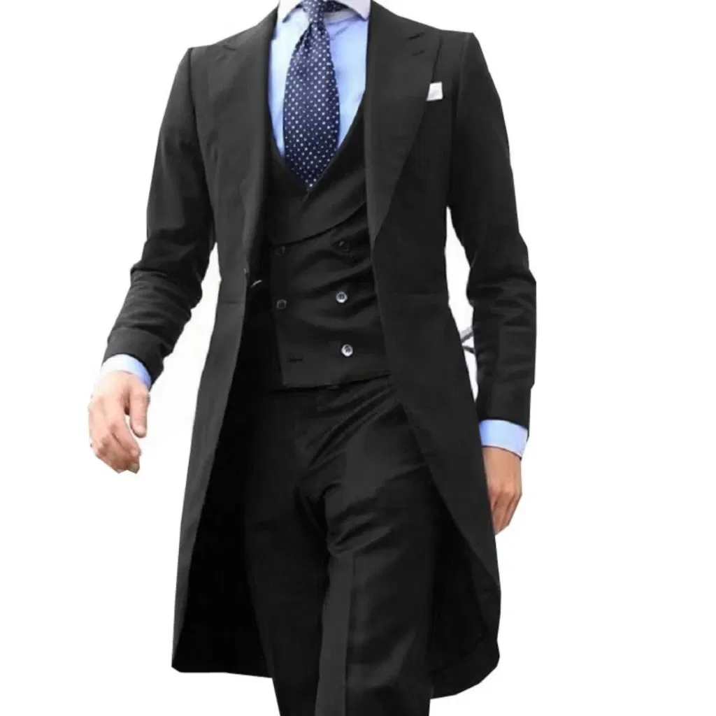 Color: Brown, Size: L - Elegant man suit Slim Fit Suit Luxury Formal Tuxedos Wedding 3 Pieces Blazer Vest Pants Set Long Tail Coat One Button Custom