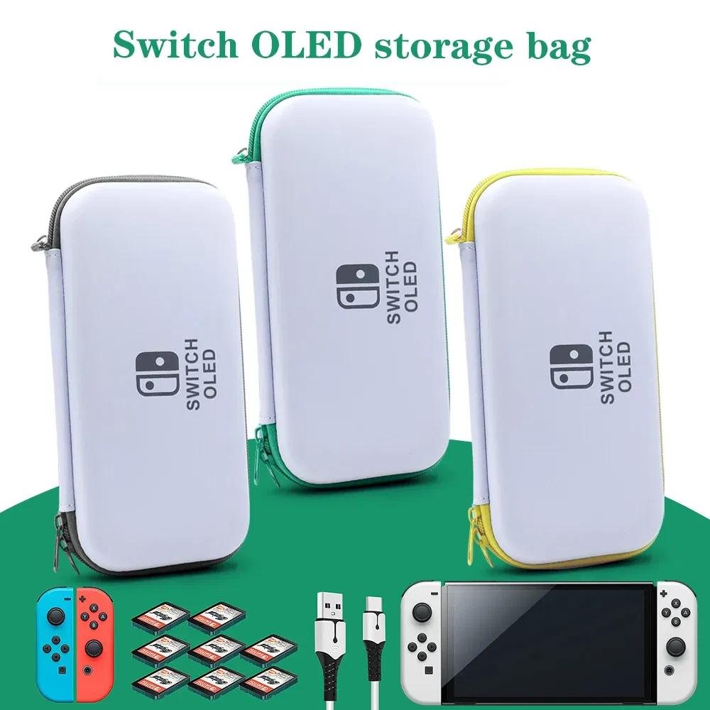 Color: Light Bean Green - Case Kit For Nintend Switch OLED Console Carrying Case Protective Pouch Hard Shell Clear Cover For Switch Oled WIth Film Glass