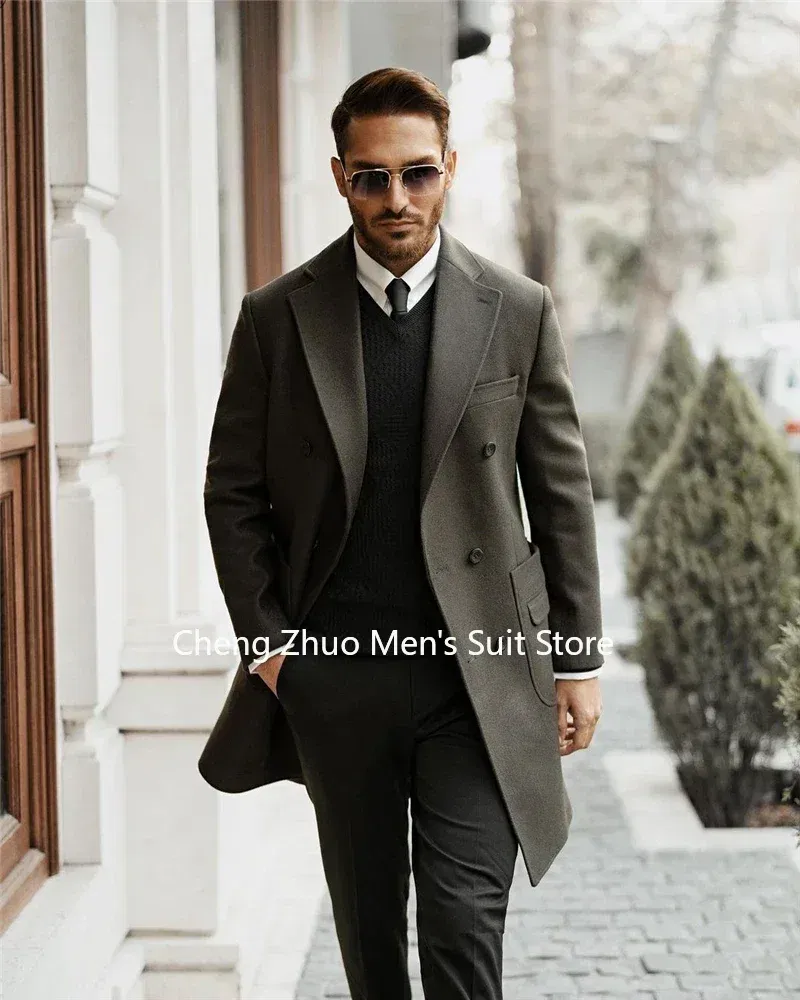 Color: black, Size: XS - Classic Man Trench Coat Customized Notched Lapel Full Man Terno Double Breasted Elegant Gentleman Long Coat Men's Winter Jacket