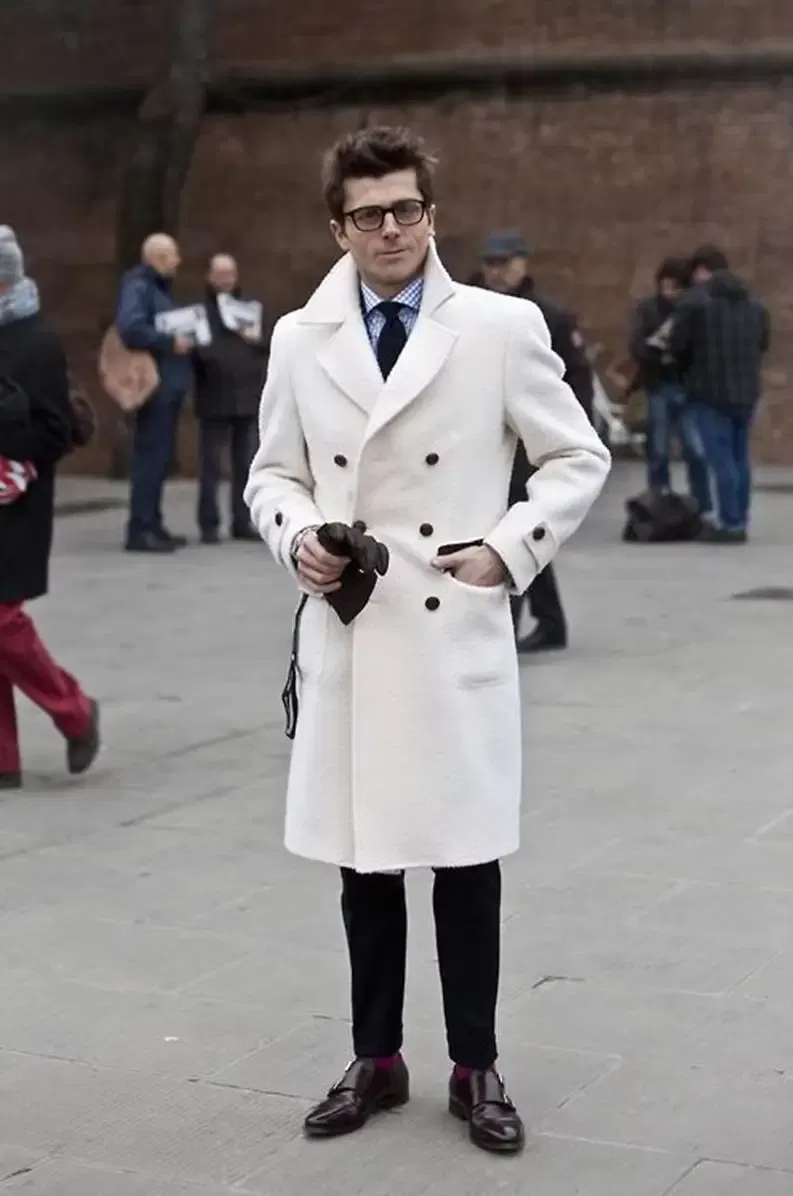 Color: army green, Size: 44 - Solid White England Style Woolen Overcoat Men's Thick Plus Double-Breasted Long Coat Casual Winter Fashion Warm Jacket