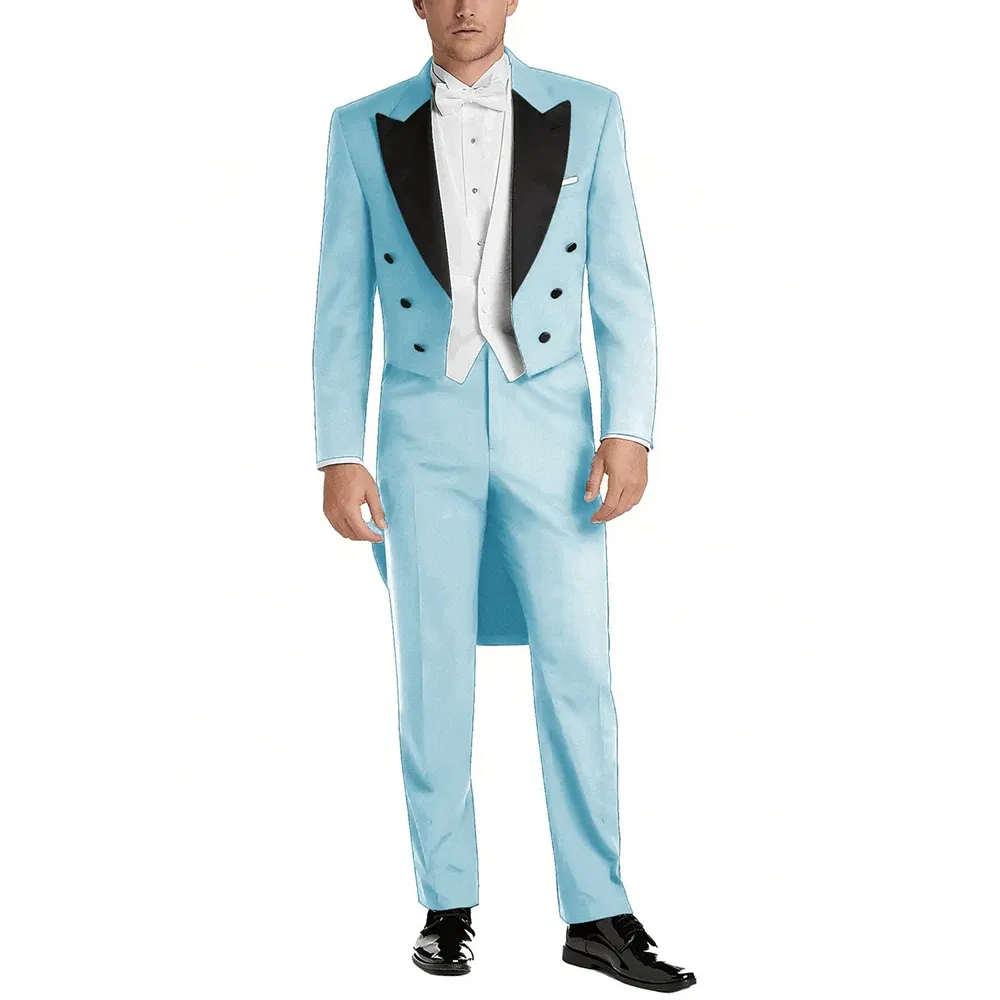 Color: Turquoise, Size: M - Italy Style Aristocratic Men Suit Three Pieces(Jacket+Pants+Vest) Hot-selling High-quality Double Breasted Male Clothing