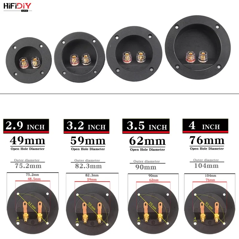 Color: Red, Bundle: Bundle 1 - HIFIDIY LIVE Square circle (Install Hole 49-76) speaker junction Box Terminal Shell 2 copper Binding Post Wire Cable Connector
