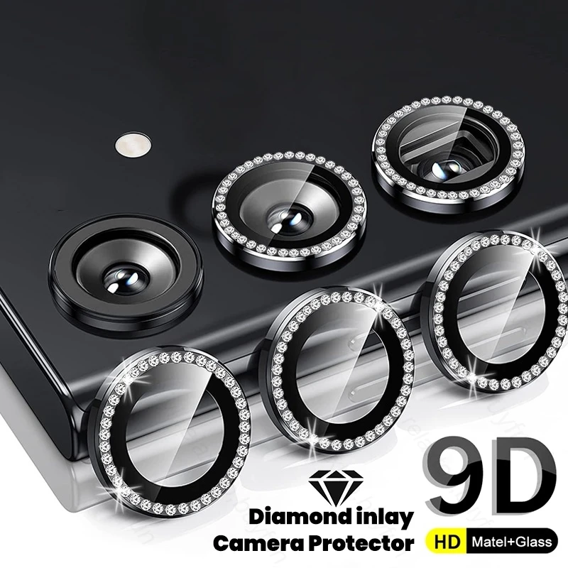 Material: ABS, Color: Pink - Bling 3D Diamond Metal Camera Ring Protector for Samsung Galaxy A55 A35 A25 A15 A05 5G Alloy Lens HD Tempered Glass Protect Cap