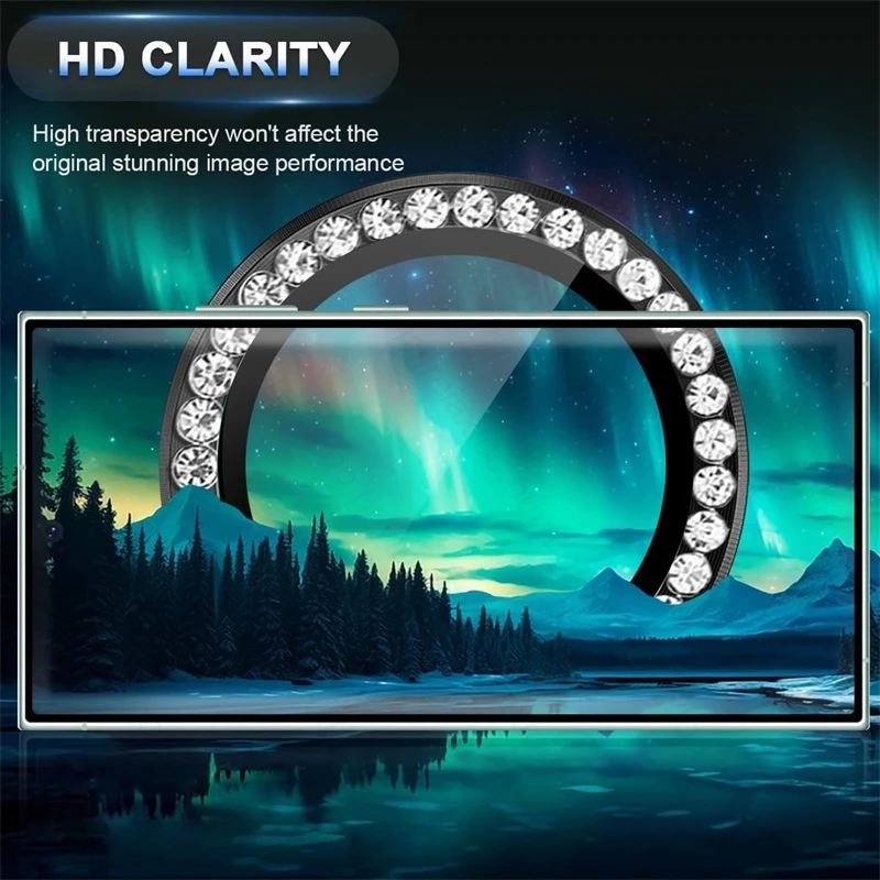 Material: ABS, Color: Pink - Bling 3D Diamond Metal Camera Ring Protector for Samsung Galaxy A55 A35 A25 A15 A05 5G Alloy Lens HD Tempered Glass Protect Cap