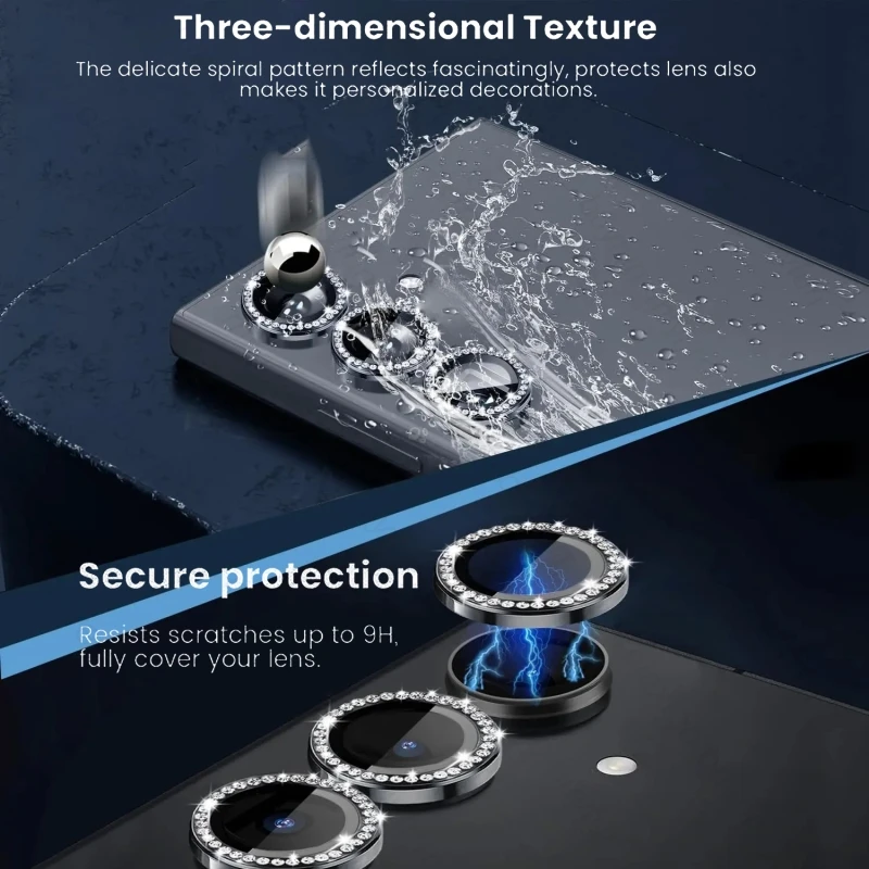Material: ABS, Color: Pink - Bling 3D Diamond Metal Camera Ring Protector for Samsung Galaxy A55 A35 A25 A15 A05 5G Alloy Lens HD Tempered Glass Protect Cap
