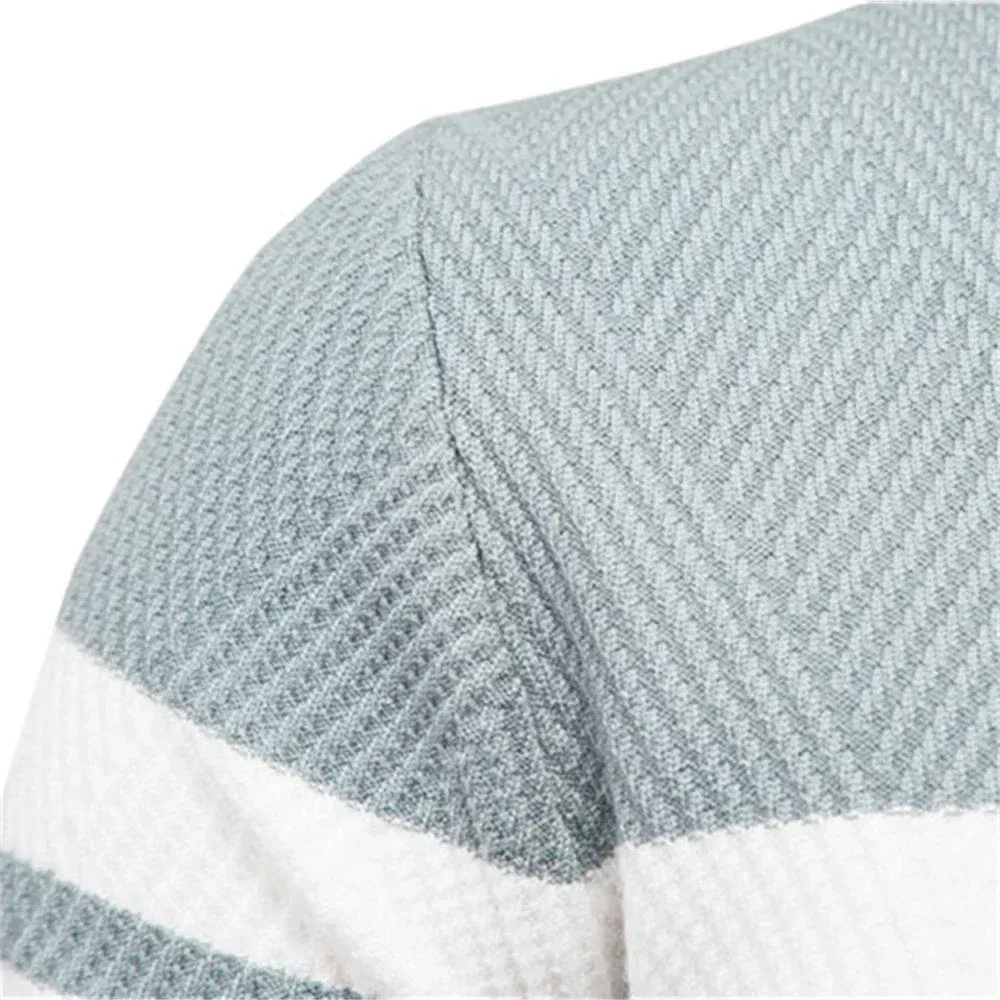 Color: SKY BLUE, Size: XL - Embroidered LONSDALE Mens Boys Winter Stripe Sweater Thick Warm Pullovers Men's O-neck Basic Casual Slim Comfortable Sweaters