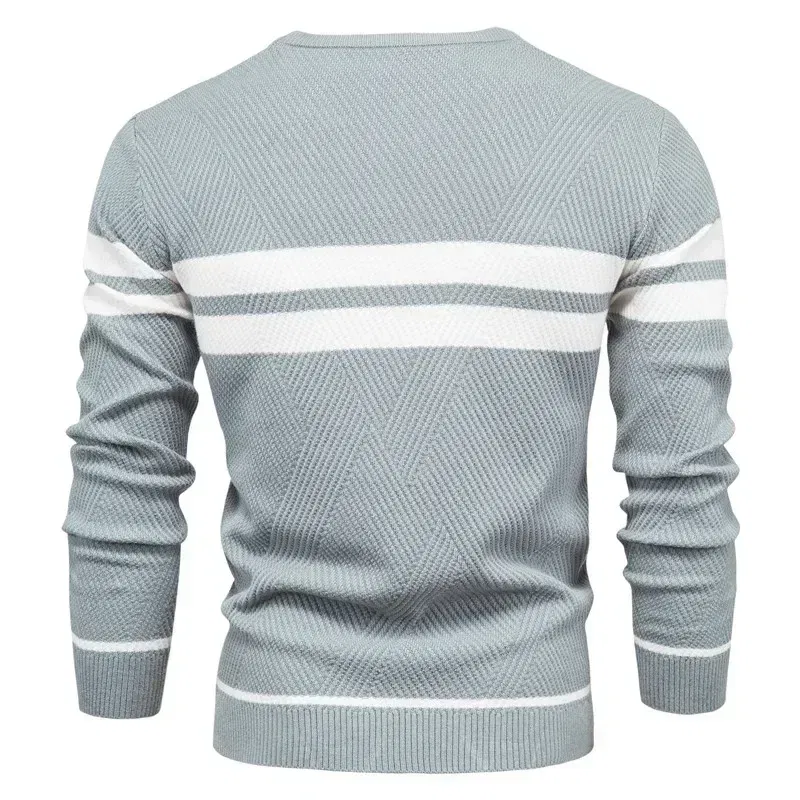 Color: SKY BLUE, Size: XL - Embroidered LONSDALE Mens Boys Winter Stripe Sweater Thick Warm Pullovers Men's O-neck Basic Casual Slim Comfortable Sweaters