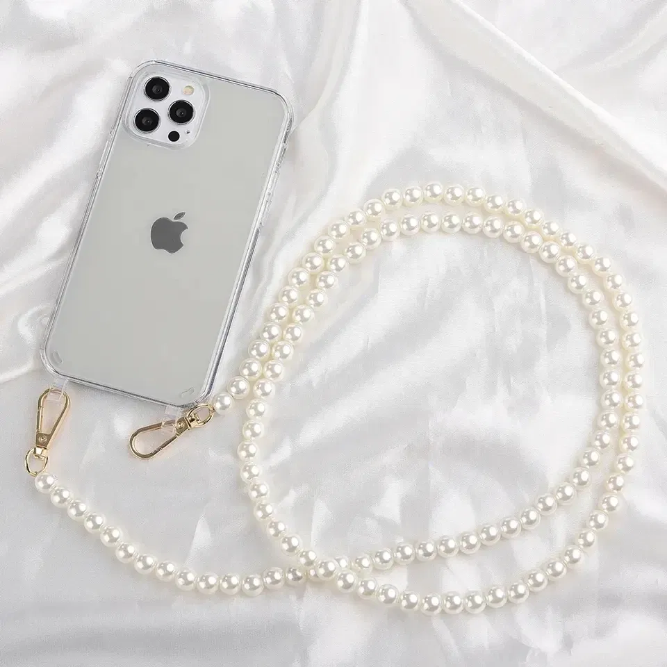 Color: Brown, Bundle: Case & Strap, Material: NEOPRENE - Crossbody Lanyard Necklace Pearl Bracelet Phone Case with Chain for Iphone 13 12 14 Pro Max 15 X XS 6S 7 8 Plus Cover with Strap
