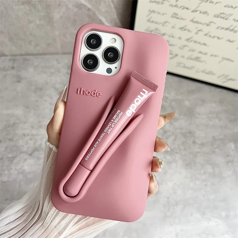 Color: black, Bundle: Bundle1, Material: Plastic - Phone Case For iPhone 12 13 14 15 16 Pro Max Plus 17 Air Portable Lip Gloss Holder Lipstick Silicone Soft Bumper Cover Lip Glaze