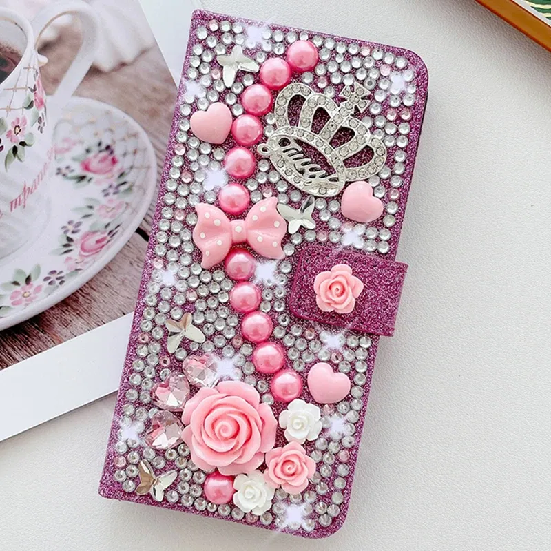 Color: WHITE, Material: POLYESTER - Wallet Glitter Case For Samsung Galaxy S24 FE S23 Ultra S22 Plus S21 S20 A13 A14 A15 A16 A53 A54 A55 A34 Flip Luxury Leather