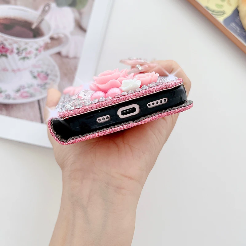 Color: WHITE, Material: POLYESTER - Wallet Glitter Case For Samsung Galaxy S24 FE S23 Ultra S22 Plus S21 S20 A13 A14 A15 A16 A53 A54 A55 A34 Flip Luxury Leather