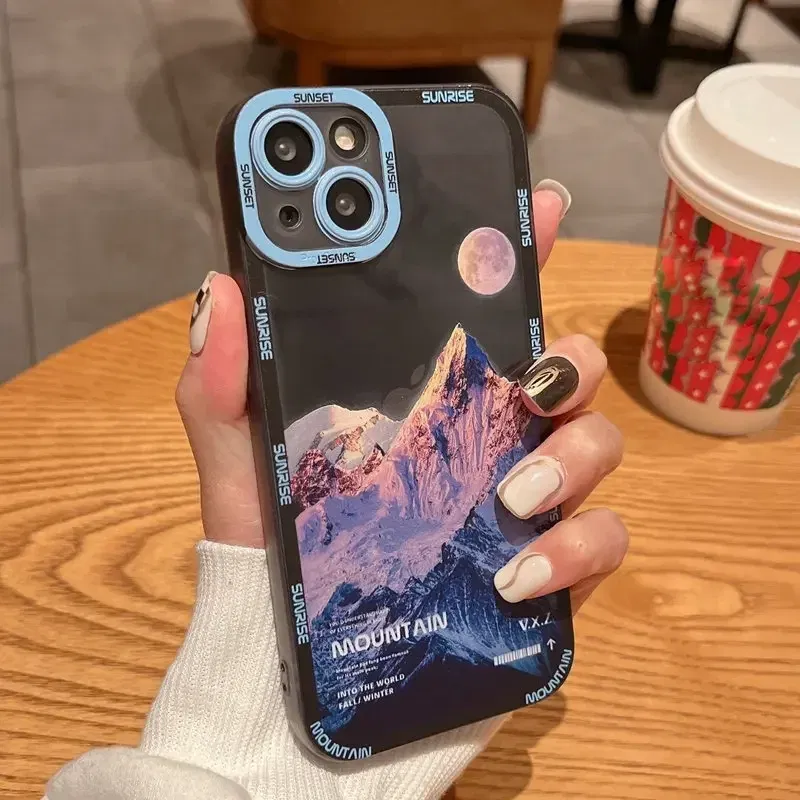 Color: Beige, Material: Microfiber - Retro INS Sunset Sky Clouds Moon Pattern Case For Samsung Galaxy S10 S20 S21 S22 S23 S24 FE Plus Ultra Note 20 Shockproof Cover