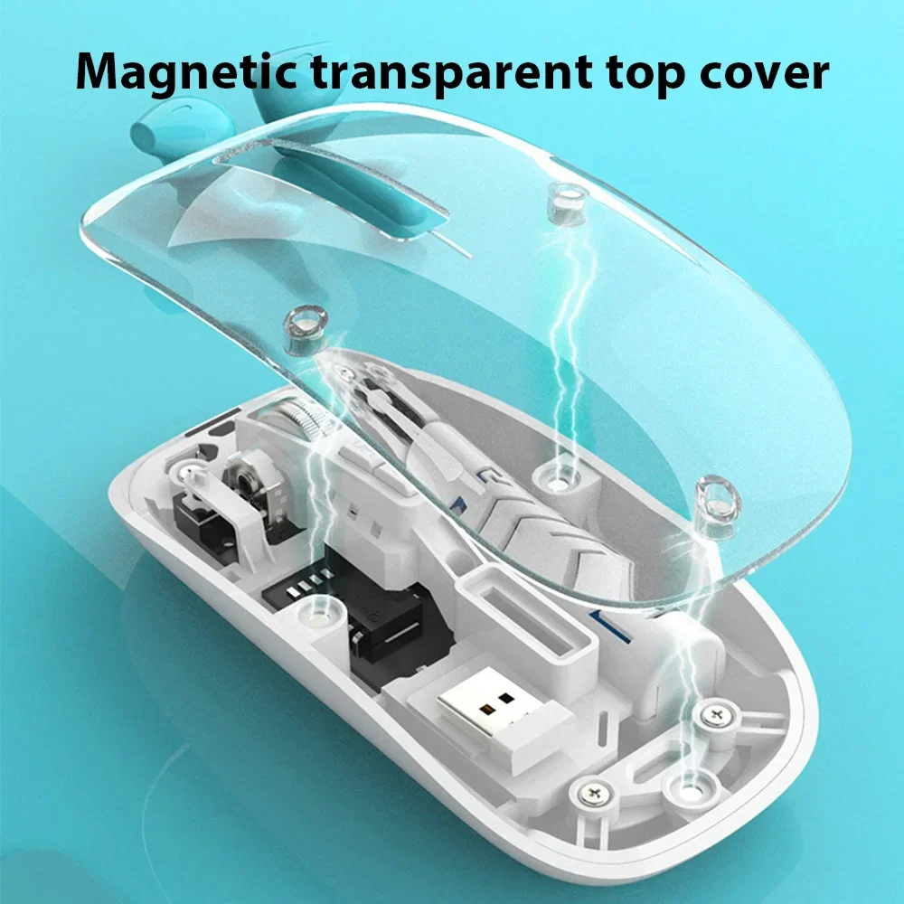 Transparent Dual Mode Wireless Mouse  2.4G Bluetooth Rechargeable Mouse Silence Ergonomic Mouse For iPad Laptop Tablet Phone PC