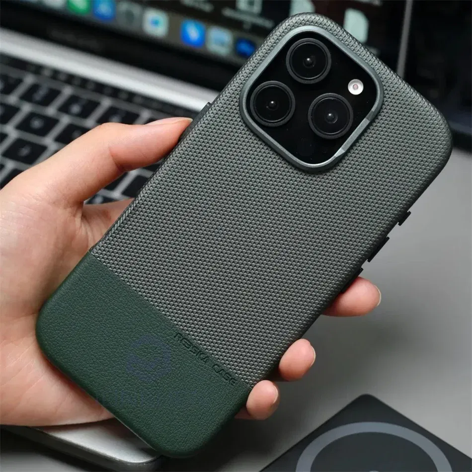 Color: black, Material: Genuine leather - Luxury Hit Color Wireless Charge For MagSafe Premium Leather Case For iPhone 16 Plus 15 14 13 Pro Max Alloy Len Shockproof Cover
