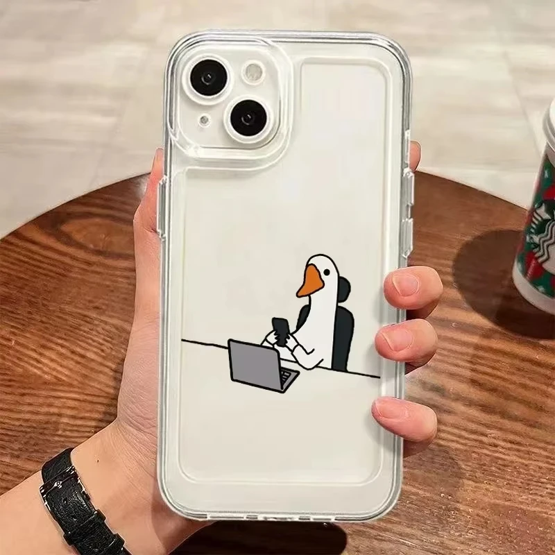 Color: Beige, Compatibility by Model: iPhone 11 Pro - Cute Duck Phone Case For iPhone 16 15 14 13 12 11 Pro Max XS X XR 7 8 Plus Mini SE 2020 2022 Mobile Funda Transparent