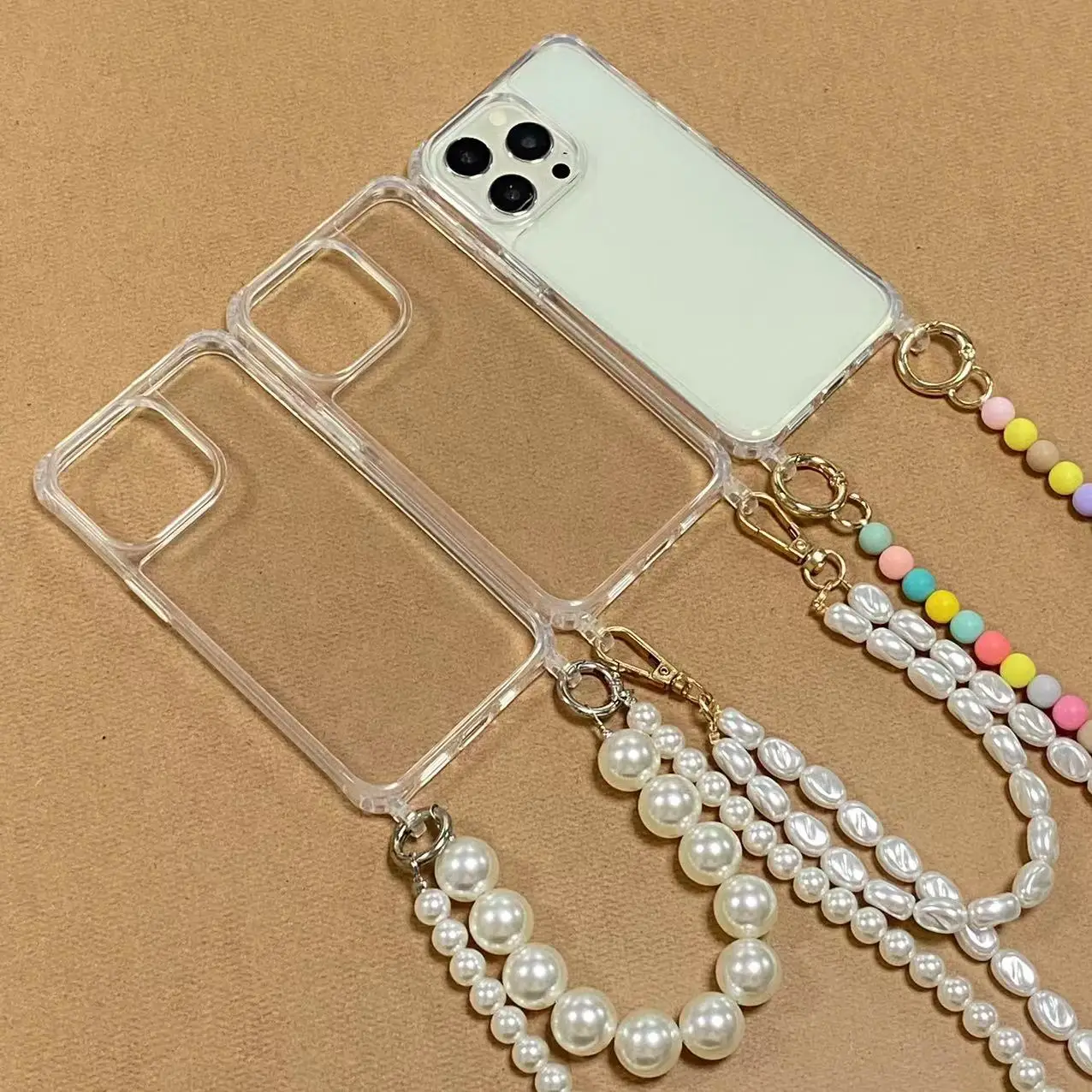 Color: Blue, Bundle: Case & Strap, Material: PC - Korean Pearl Bracelets Chain Case with Lanyard Aesthetic Luxury Shell for Iphone 15 12 14 Pro Max XR X XS 7 8 Plus 15 Pro Cover