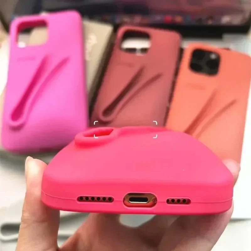 Color: Beige, Material: Neoprene - Lipstick Soft Silicone DIY Rhode Phone Case for IPhone 16 Pro Max 16Pro 16Plus Portable Lip Gloss Holder Ins Hot Cover