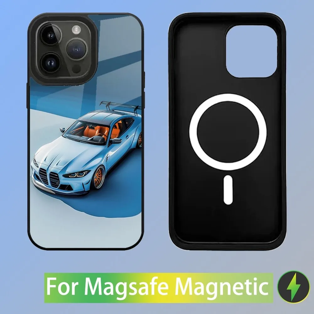 Color: Clear, Material: aluminum - Cool Sport Car B-BMW Phone Case For iPhone 16,15,14,13,12,11,Plus,Pro,Max Mini Magsafe Magnetic Wireless Charging