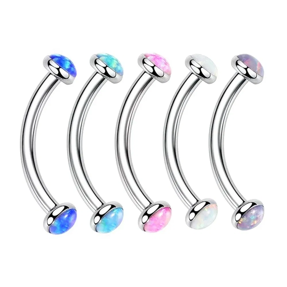 Metal color: ROSE GOLD COLOR, Main Stone Color: Red - 3/4/5mm Opal Steel Eyebrow Ring Internally Threaded 6mm -14mm Bar Curved Barbell Monroe Lip Stud Ear Tragus Piercing