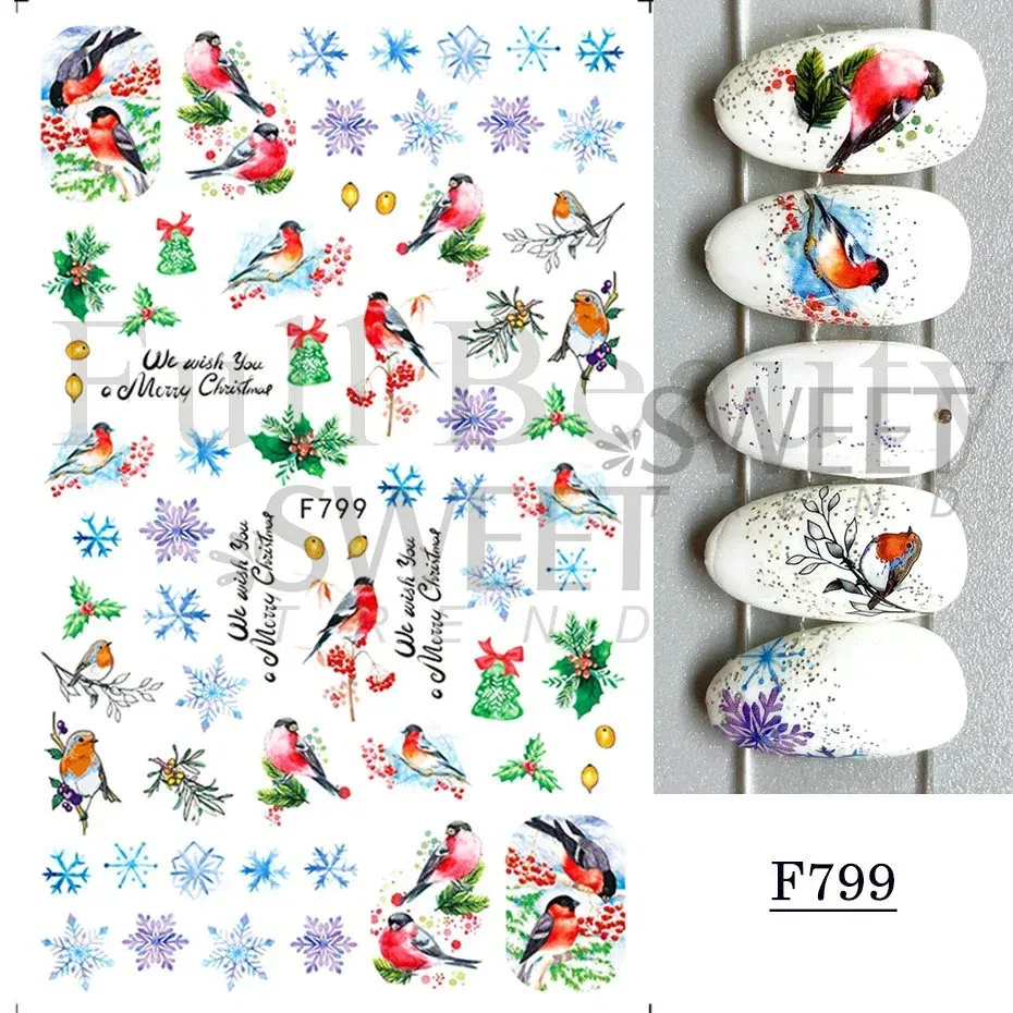 Color: Sky Blue - 5D Embossed Elk Nail Art Sticker Cute Christmas Winter Santa Claus Snowflake Gingerbread Man Engraved Slider Manicure Decoration