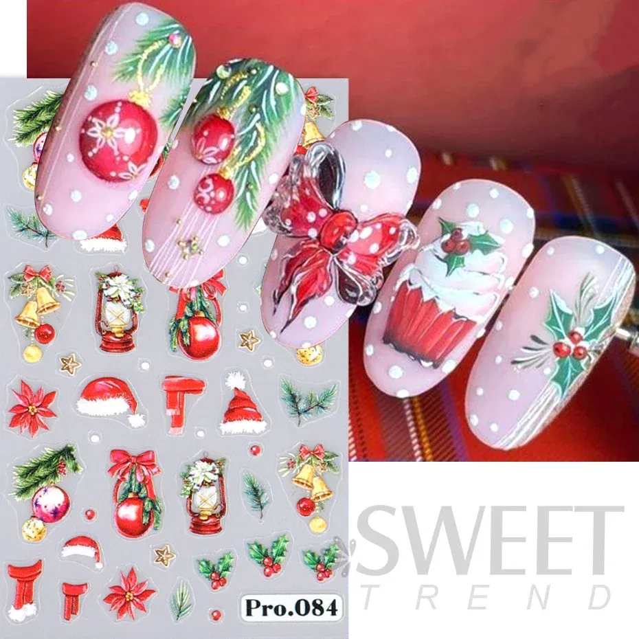 Color: Sky Blue - 5D Embossed Elk Nail Art Sticker Cute Christmas Winter Santa Claus Snowflake Gingerbread Man Engraved Slider Manicure Decoration