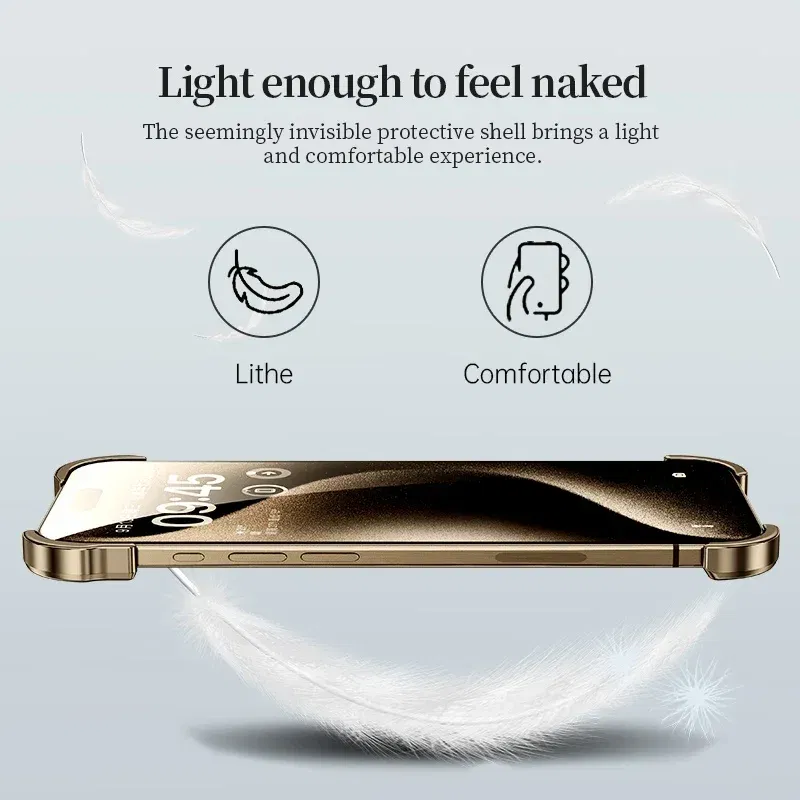 Color: Silver, Material: CANVAS - Aluminum Metal Rimless Phone Case for iPhone 16 15 14 Plus 13 12 Pro Max Lens Protective Film Hollow Logo Cooling Accessory Case