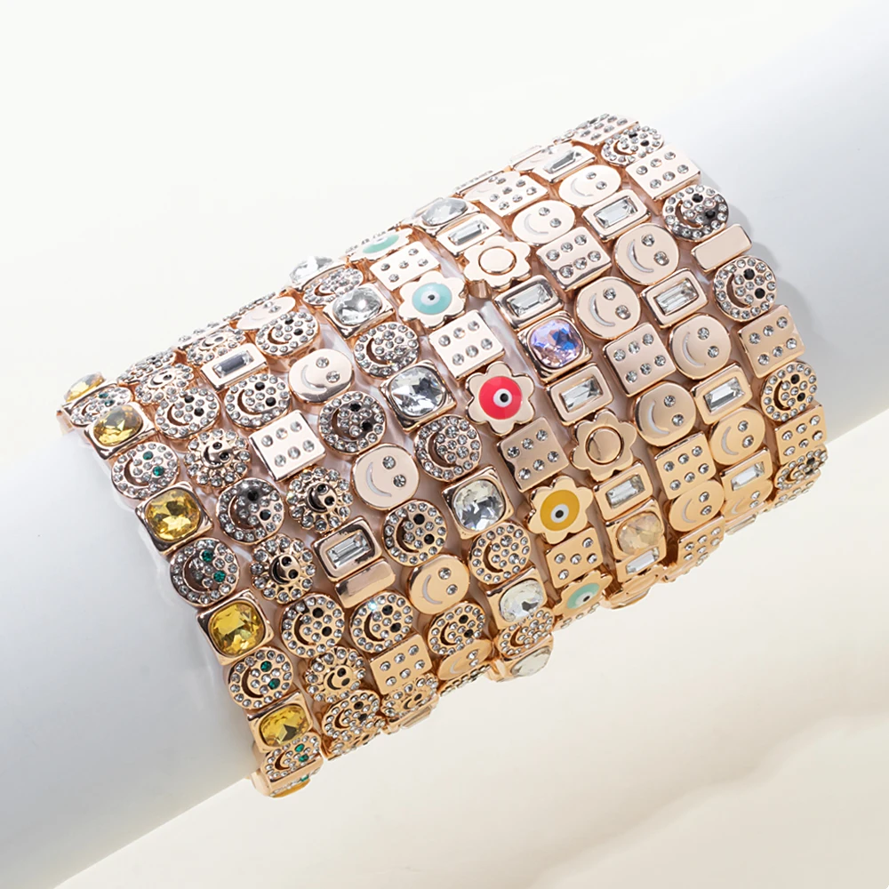 Metal Color: ROSE GOLD COLOR, Ships From: CHINA, Diameter: 50-52mm - 2024 New Rhinestone Happy Bangle For Women Diamond Hand Accessory