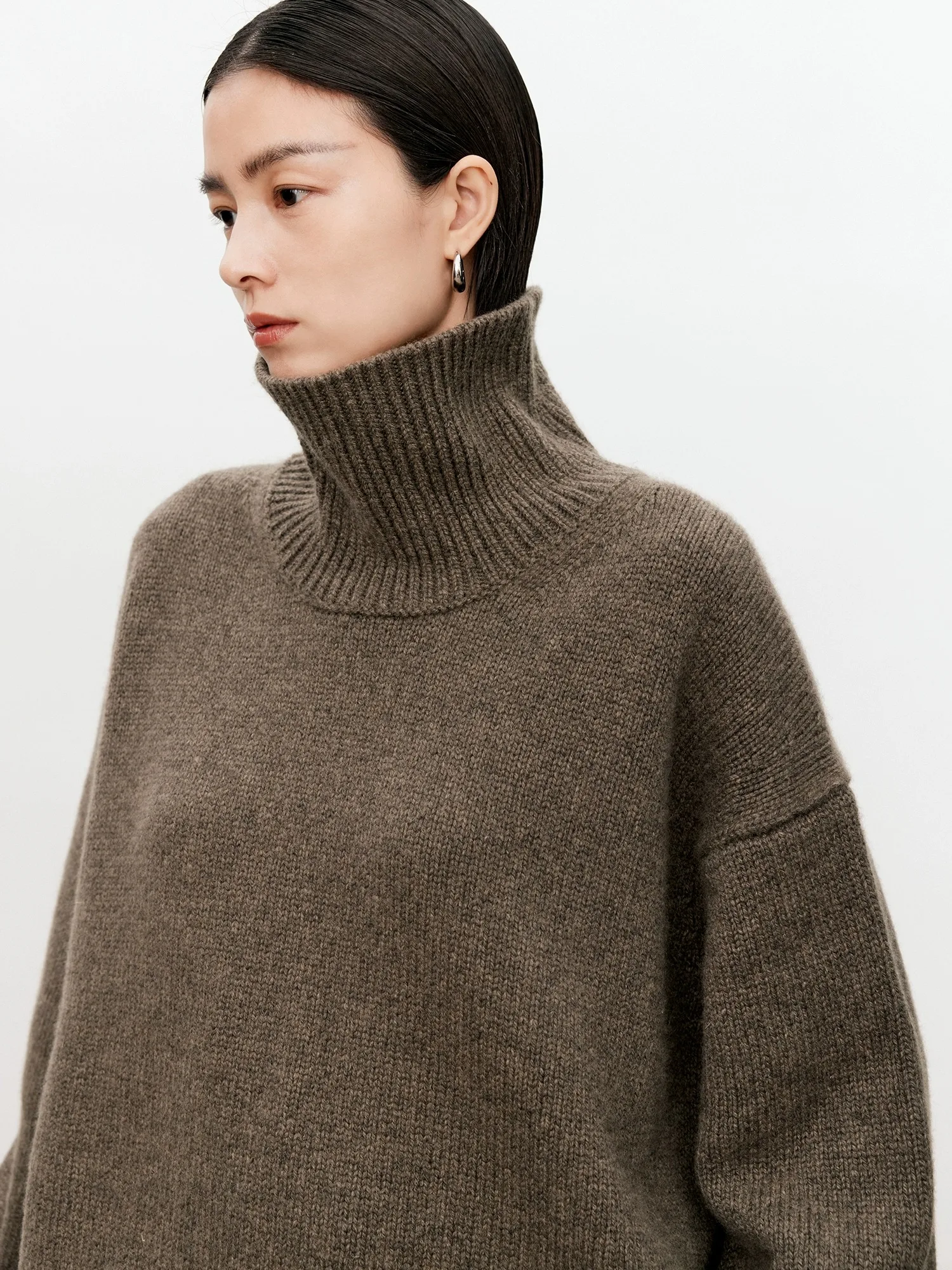 Color: Dark Grey, Size: L, Ships From: CHINA - Turtleneck pure cashmere sweater female loose and thick languid lazy wind pullover sweater knitting base WOOL sweater