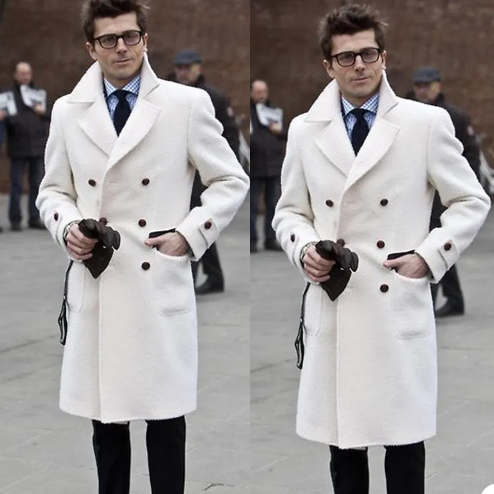 Color: ROYAL BLUE, Size: 54 - Solid White England Style Woolen Overcoat Men's Thick Plus Double-Breasted Long Coat Casual Winter Fashion Warm Jacket