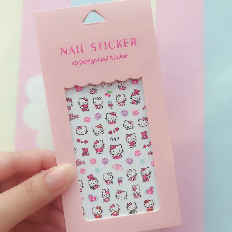 Color: Medium Auburn - 1PCS Hello Kitty 3D Nail Stickers Press on Nails Mickey Mouse Donald Duck Stitch Cartoon Stickers Nail Art Decoration