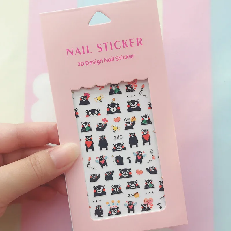 Color: Medium Auburn - 1PCS Hello Kitty 3D Nail Stickers Press on Nails Mickey Mouse Donald Duck Stitch Cartoon Stickers Nail Art Decoration