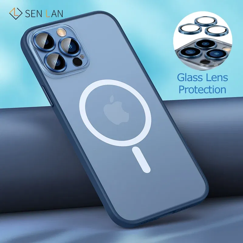 Color: Coffee, Material: Aluminum - Magsafe Magnetic For IPhone 15 Promax Phone Case For iPhon 11 12 13 14 15 Pro Max Plus Lens Glass Ring Protection Silicone Cover