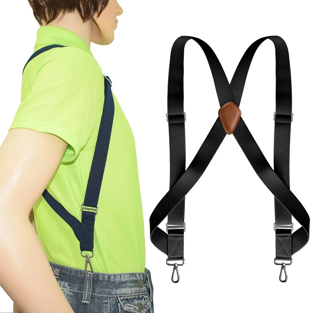 Color: Dark Brown, Ships From: CHINA - Men's Heavy Duty Trucker Suspenders 3.5cm Wide X-Back with 2 Side Clip Swivel Hooks Adjustable Elastic Big Tall Trouser Braces