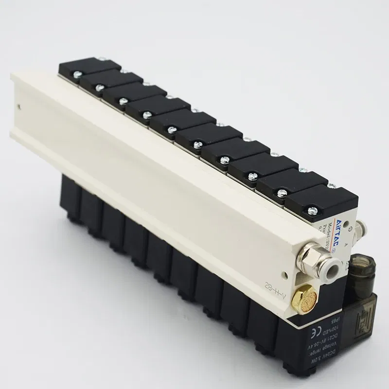 Color: Beige, Specification: 2" - 3V210-08 Manifold Station Solenoid Valve 3 port 2 position Multi-way Combination DC12V 24V AC220V With Fitting Solenoid Valves