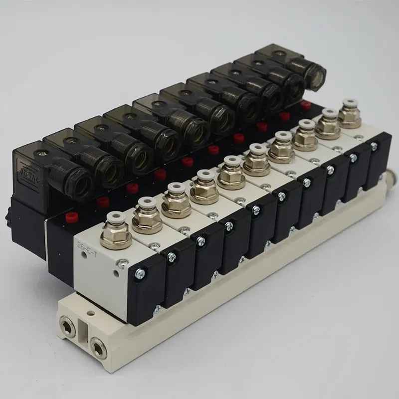 Color: Red, Specification: 3/4" - 3V210-08 Manifold Station Solenoid Valve 3 port 2 position Multi-way Combination DC12V 24V AC220V With Fitting Solenoid Valves