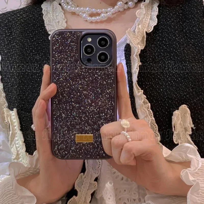 Color: Dark Blue, Material: CANVAS - Luxury Glitter Designed Shell For iPhone 16 15 Pro Max 14 13 12  Luxurious Bling Sparkling Rhinestone Diamond Jewels Cover Case