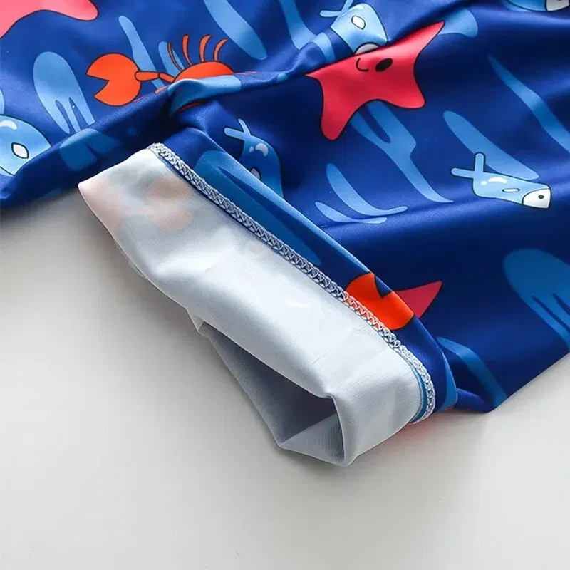 Size: 5T, Color: Blue - Summer Children's Swimsuit Boys Split Short Sleeve Medium Children Cartoon Cute Quick Drying Boys Swimsuit Set