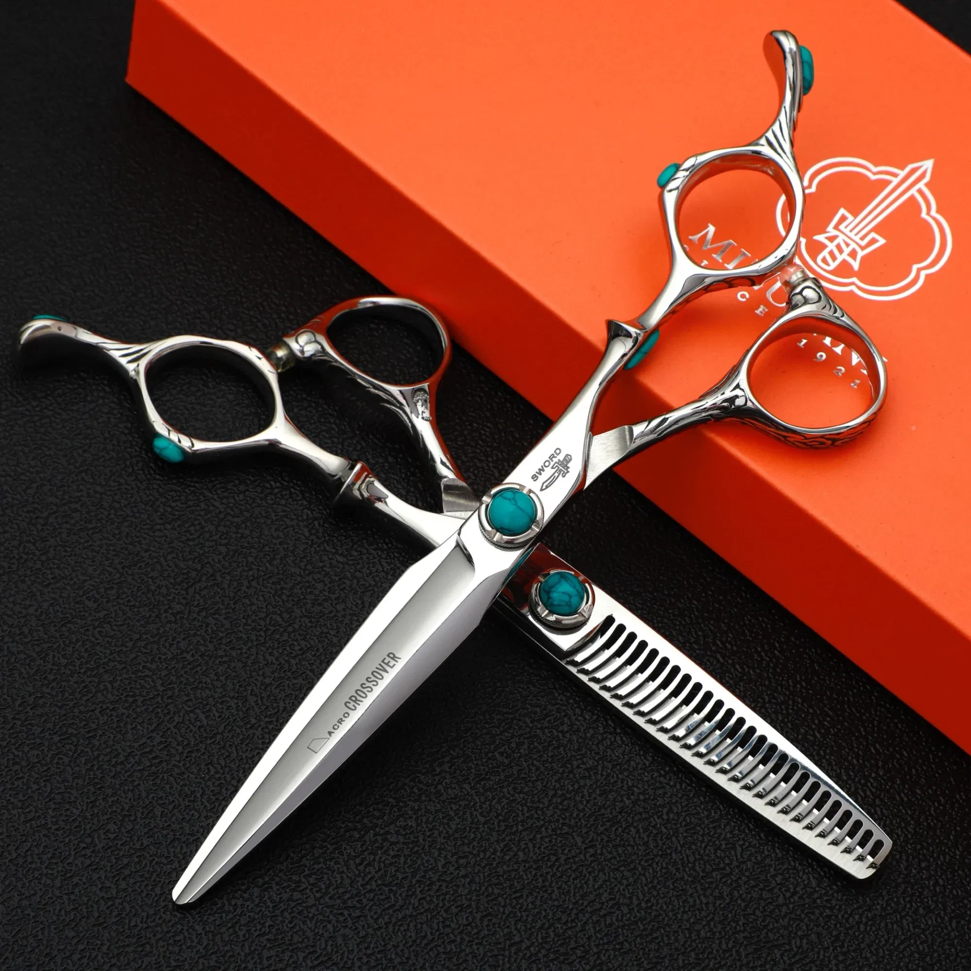 Color: Light green - MIZUTANI professional hairdressing scissors thinning shears 6-6.5-7 inch barber scissors VG10 steel Hair cutting machine