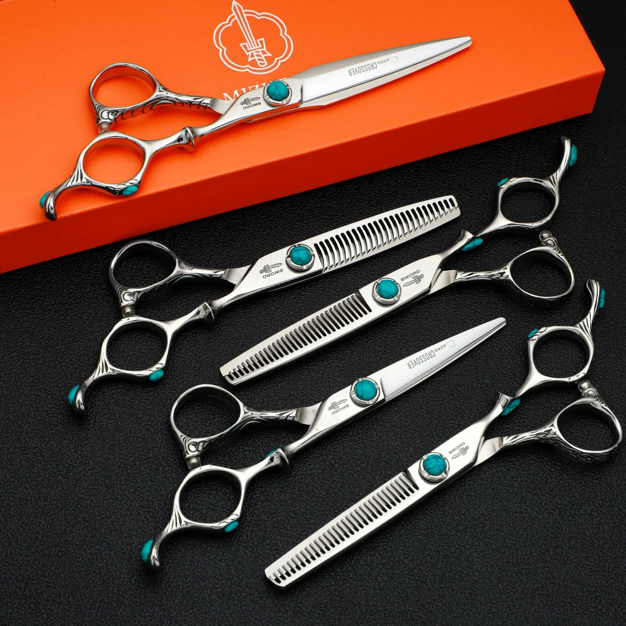 Color: Light green - MIZUTANI professional hairdressing scissors thinning shears 6-6.5-7 inch barber scissors VG10 steel Hair cutting machine