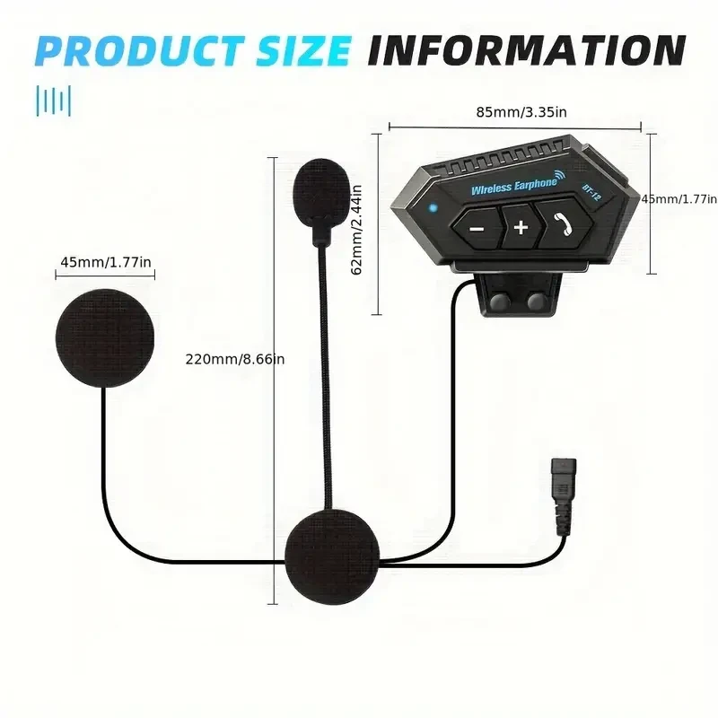 Wireless Motorcycle Helmet Headset  Hands-Free Call & Music Player